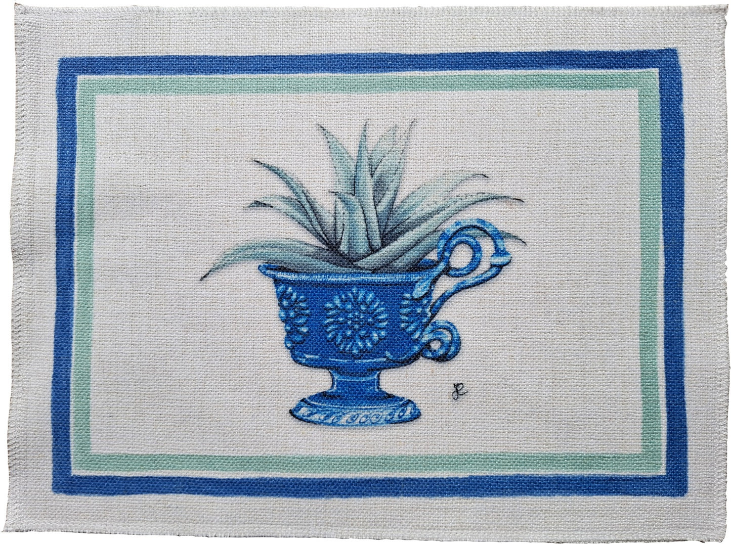 1.E3 _ Tovaglietta canvas tazzina blu e agave