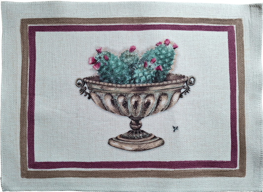 1.E4 _ Tovaglietta canvas vaso d'argento e catus